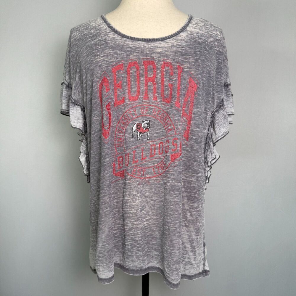 UGA Game Day Couture Women't Short Sleeve T-Shirt, Size XL, Ruffles, Gray & Red